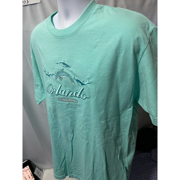 Orlando Florida Dolphin embroiderer shirt turquoise green color size Large - Picture 7 of 12